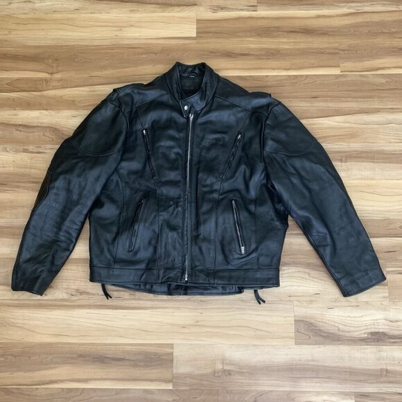 Interstate Leather Biker Motorcycle Riding Jacket Black Mens 3XL Quilted Lined - Picture 1 of 16